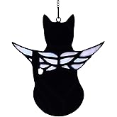 BOXCASA Handmade Black Cat Memorial Gifts - Stained Glass Pet Sympathy Gift with Angel Wings, Window Hanging Memorial Decor for Cat Lovers (Loss of Pet, Rainbow Bridge)
