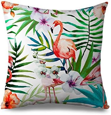 Art Flamingo Throw Pillows Case Tropical Home Decor Cushion Case for Sofa and Couch Square Canvas Accent Pillow Sham 45 x 45 cm