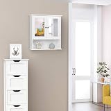 Yaheetech Modern Wall Mount Bathroom Mirror Cabinet White 56x13x58 cm view 4