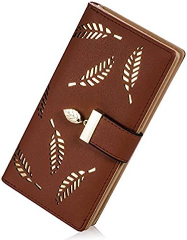 Women's Long Leather Card Holder Purse Zipper Buckle Elegant Clutch Wallet Coffee