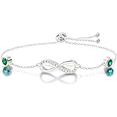 Rebithomo Infinity Birthstone Chain Link Bracelet for Women, Adjustable S925 Sterling Silver Slide Bracelet with Couple Birthstone Jewelry Birthday Anniversary Christmas Gifts for Mother Wife