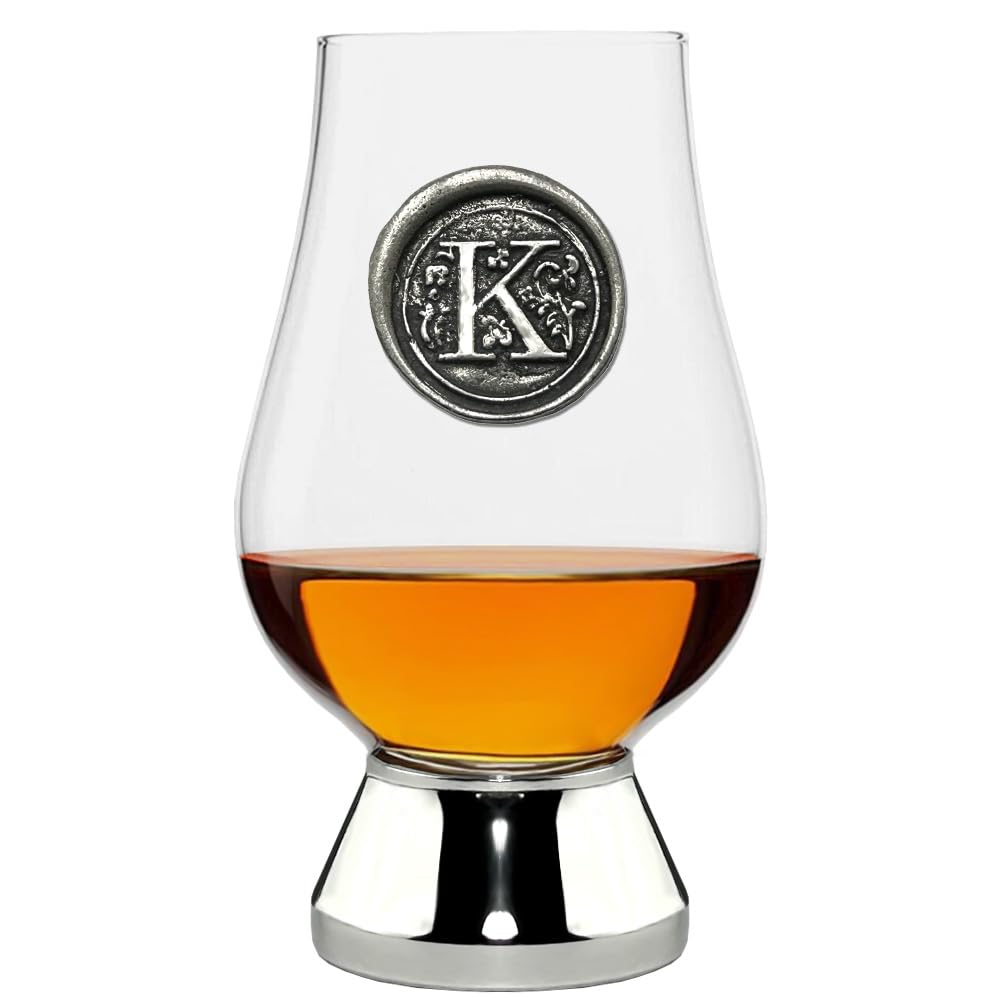 English Pewter Company Glencairn Personalised Whisky Glass with Monogram Initial - Unique Gifts for Men - with Your Choice of Initial 200ml [WGP211] (K)
