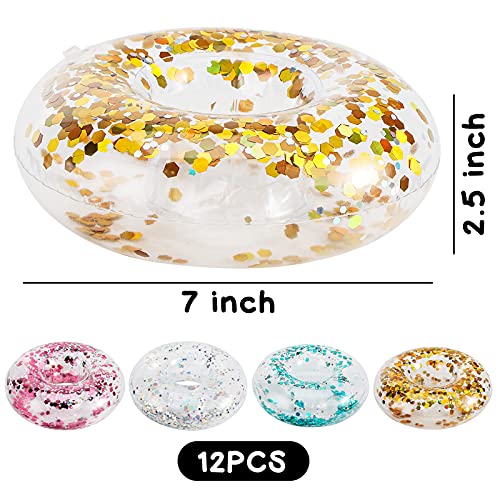 FUTUREPLUSX Inflatable Drink Holder, 12PCS Sparkling Confetti Drink Pool Floats Cup Holder Floats Inflatable Floating Coasters for Pool Party Water Fun Kids Bath Toys Shower