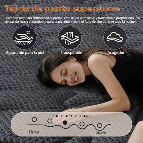 Colchones Matrimoniales 25 CM Memory Foam Híbrido en Caja – Gel Refrigerante, Alivio de Dolor de Espalda, Firmeza Media, Soporte Ergonómico, Sueño Fresco y Confortable, Antiácaros, 190x135cm，Negro