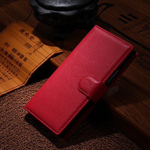 Elfe Boutique Nokia Lumia 730 Leather Case - Litchi Skin Style Wallet Card Pouch Stand Devise Flip Leather Case Cover for Nokia Lumia 730 ( Red )