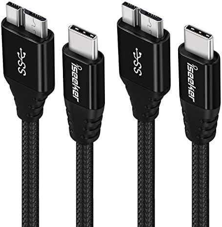 USB 3.0 Micro B Cable, iSeekerKit 2-Pack 3Ft USB C to USB 3.0 Micro B Data Transfer Charging Cable for New MacBook, ChromeBook Pixel, Nexus 5X 6P, Samsung Galaxy S5, S8 Plus