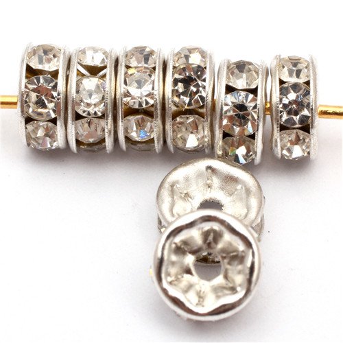 GEM-inside 100 Pcs White 6mm Crystal Rondelle Spacer Bead Gold Silver Plated For Jewellry Making