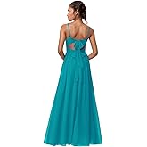 Lrhneeior V Neck Chiffon Bridesmaid Dresses for Women with Slit Spaghetti Straps Formal Dress