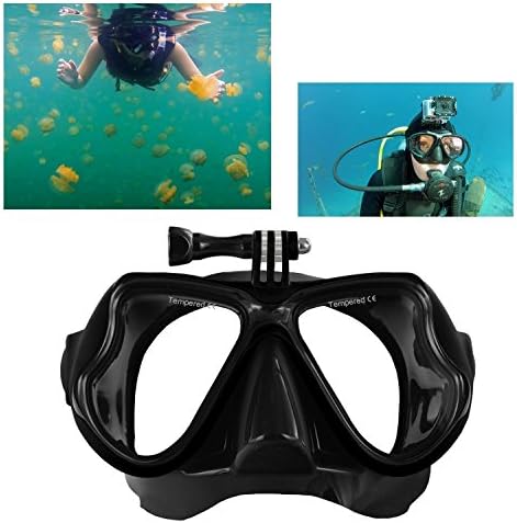 Adults and Youth Diving Mask, Scuba Diving, Free Diving, Snorkeling Mask, Flexible Silicone, Tempered Glass Lens, The Optimum Mask, For GoPro Hero 5 Hero4 and Hero3+ and Other Sports Cameras (Black)