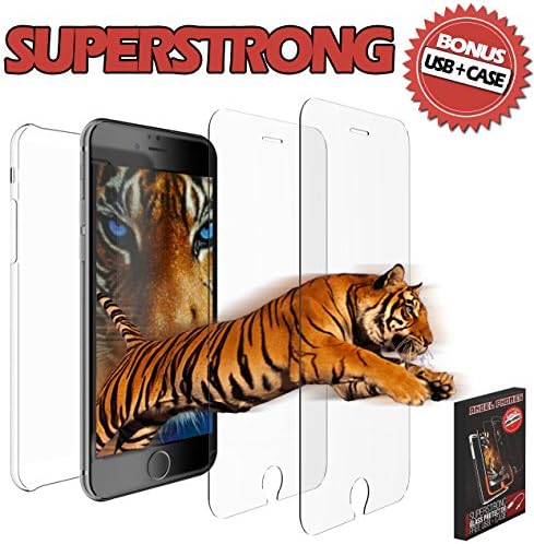 iPhone 6 Glass Screen Protector Kit (2Pack) Super Strong NO Bubbles Include TWO EXTRA Bonuses USB Charging Cable AND Lightweight Cover Case Step by Step instructions Absolute Complete Protection!