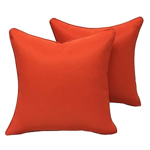 Vanteriam 2 Pack Decorative Outdoor Solid Waterproof Throw Pillow Cover with Piping, Accent Pillow case for Outdoor Patio Furniture Set, Square 18''x18'' Orange