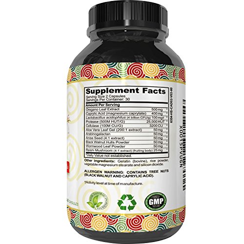 Natural Candida Cleanse Supplement Detoxifies and Eliminates Candida Overgrowth A Probiotic Blend for Men and Women that Improves Digestion and with Antifungal Properties 60 Capsules