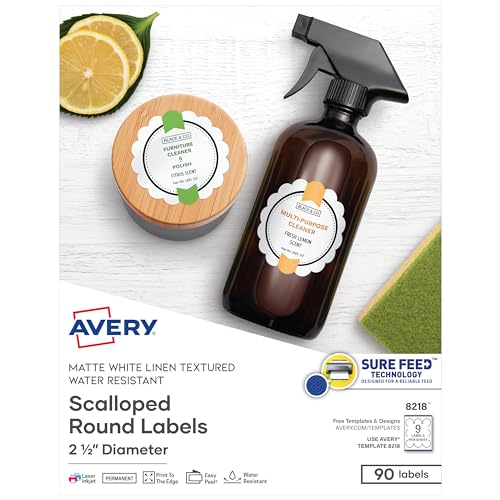 Avery Scallop 2.5 Inch Round Labels with Sure Feed for Laser & Inkjet Printers,…