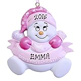 Personalized Baby's First Christmas Girl Snowman Ornament - Free Personalization