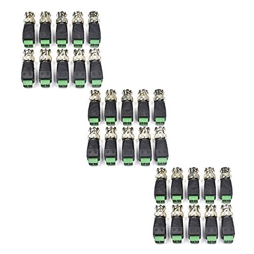 Bluecell Pack of 30 Coaxial Camera Vedio BNC Male Balun Connector for Coax CAT5 to CCTV