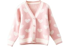 FindThy Girls Heart Print Cute Cardigan Long Sleeve V Neck Brushed Sweater Kawaii Cardigan Coat