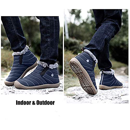 JACKSHIBO Snow Winter Boots for Women Men Waterproof Fur Lined Boots Outdoor Slip on Boots Blue High Top 10 Women/9.5 Men