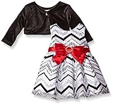 Youngland Baby Girls' 2 Piece Dress Chevron Print Dress with Cardigan, White/Black, 6-9 Months