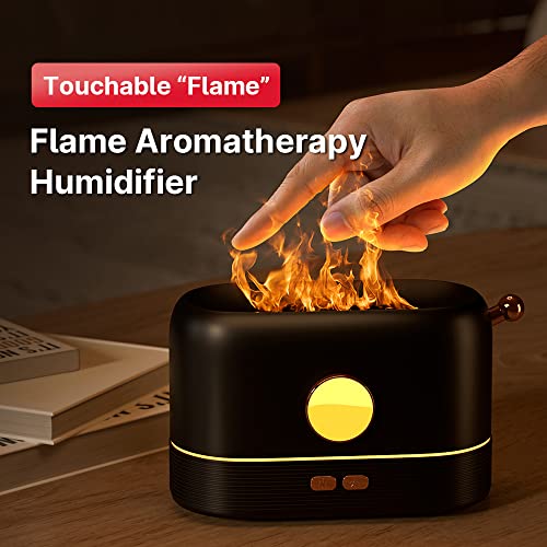 TFNN Flame Diffuser for Essential Oils, 200ml Multi-Color Flame Humidifier, Aroma Diffuser with No-Water Auto-Off Protection for Home Yoga Office Bathroom(Black)