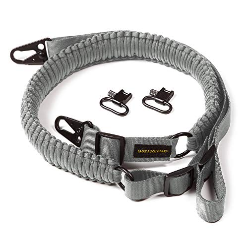 Eagle Rock Gear 550 Paracord 2 Point Gun Sling for Rifles, Shotguns, Crossbows, Airsoft - with Easy Adjustable Strap, HK Clips, Swivels (Gray)