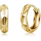 Immobird Hoop Earrings Men Unique Geometric Cut Face 925 Sterling Silver Black Hoop Earrings Handsome and Stylish