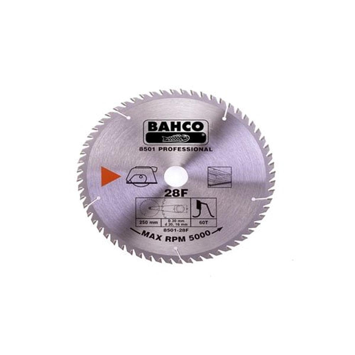 Bahco 8501-13F Circular Saw Blade with 40 Teeth for Wood, 0 V, Silver, 184 mm