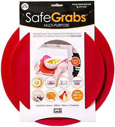 Safe Grabs: Multi-Purpose Silicone Original Microwave Mat As Seen On Shark Tank | Splatter Guard Trivet Hot Pad Pot Holder Minimize Mess (Bpa Free Heat Resistant Dishwasher Safe) Set Of 2 Red