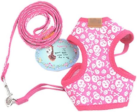 BWSC Pink Dog Harness And Lead Set Skull Pattern For Chihuahua Doggie Puppy (XXS)