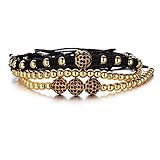 Rinhoo 3Pcs Handmade Adjustable Black Rope Bead Charms Crystal Rhinestone Wrap Braided Bracelet for Men Women
