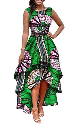 Womens African Print High Low Dashiki Dress Maxi