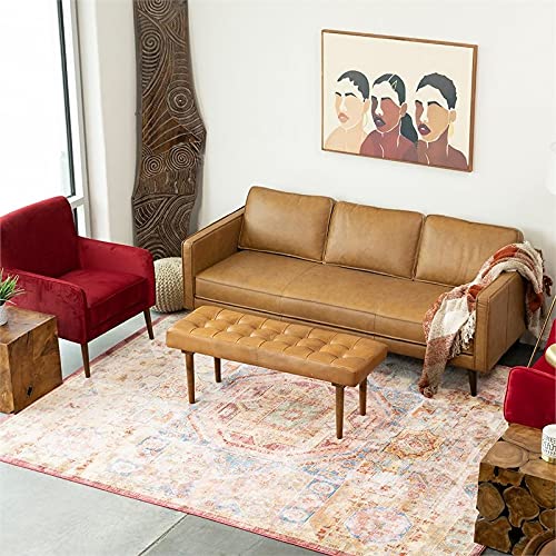 ASHCROFT MidCentury Modern Benji Cognac/Tan Genuine Leather Bench