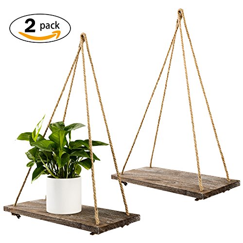 TIMEYARD Decorative Wall Hanging Shelf - Distressed Wood Floating Shelves - Rustic Home Decor - Set of 2