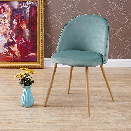 HomJoy Dining Chair, Soft Velvet Seat and Back with Wooden Style Metal Legs for Home Kitchen Living Room Lounge (Dark Green)