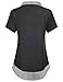 Miagooo Womens Short Sleeve Stripe Collared Patchwork Swing Office Blouse Shirts