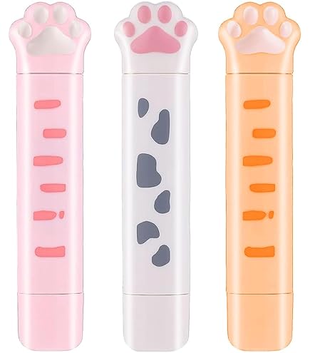 BAYTORY 3 Rubans Correcteurs 2-en-1 – Ruban Blanc + Adhésif Double Face Transparent, Stylo Esthétique Forme Triangle Pour Bureau & École