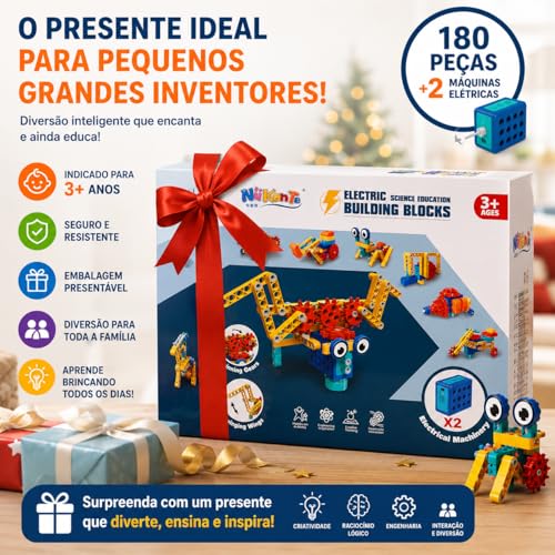 Blocos de Construção Eletrônico STEM – Kit de Engenharia Educacional com Motor, Engrenagens e Modelos Mecânicos | Brinquedo Educativo de Ciência e Robótica para Crianças 3+ Anos (180 Peças)