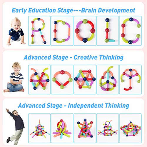 Dollcora 100pcs Magnetic Balls and Rods Set Magnetic Building Blocks Sticks Children Educational Stacking Magnet DIY Toys for Boys Girls Age 3+
