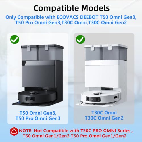 T50 Gen3 Accessories for ECOVACS DEEBOT T50 Pro Omni Gen3,T50 Omni Gen3 | T30C Omni,T30C Omni Gen2,1 Main Brush,4 Cleaning Cloths,4 Side Brushes,4 HEPA Filters,6 Bags