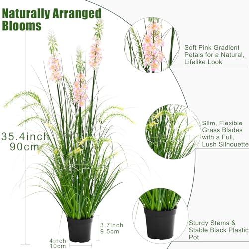 ZEEOZE Plantas artificiales de 90cm con tres Flores Plantas Artificiales Decorativas Planta Artificial Exterior Interior con Para Decoracion Hogar Salon Casa Room Decor Jardín Oficina(2 Paquete)