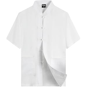 Funny World Men Kung Fu Shirt Hanfu Tang Suit Short Sleeve Tai Chi Top