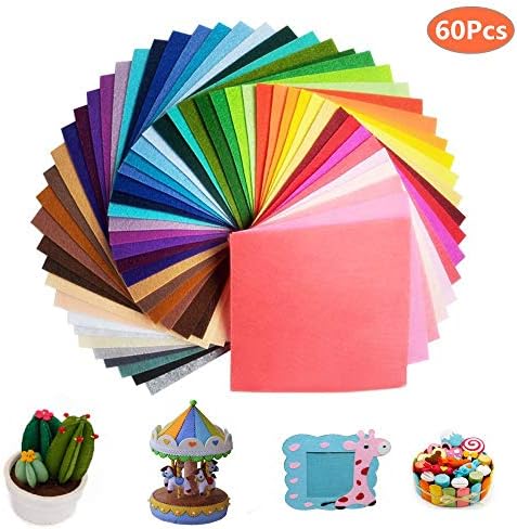 Felt Fabric Sheets, 60Pcs Soft Felt Nonwoven Fabric Assorted Colors Square Felt Pack Perfect for DIY Craft Patchwork Sewing, (15cmx15cm) 1mm Thick