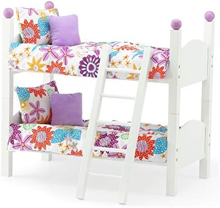 Emily Rose 14インチ人形用シングルスタッカブル14インチ人形用ベッド 2段ベッド 2点セット カラフルな4ピース人形用寝具セット はしご付き 14インチのwellie Wishersとglitter Girlに対応