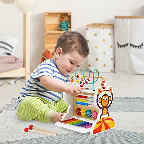 Nukied Wooden Activity Cube, 5in1 Montessori Toys for 1 Year Old