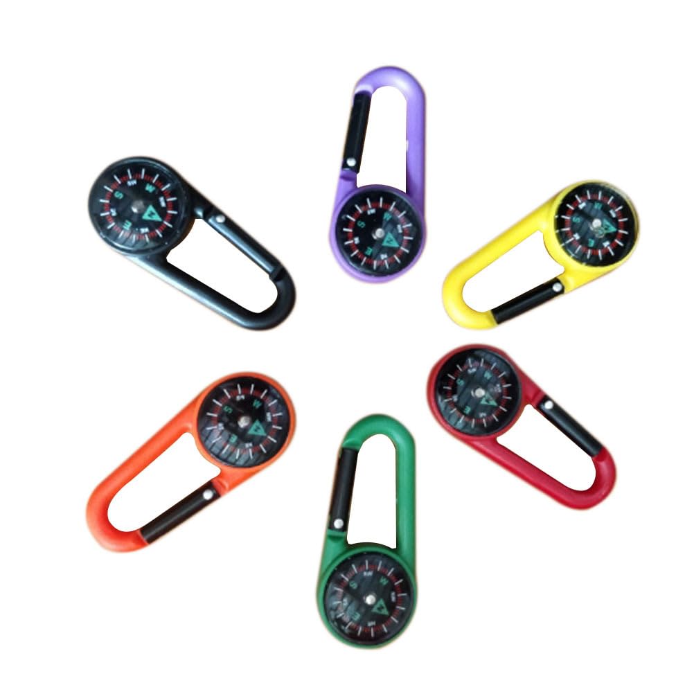 NUOBESTY 24pcs Colorful Compass Carabiners Compass Keychains Mini Survival Keyrings for Summer Outdoor Camping Bag Pendant Accessories Random Color