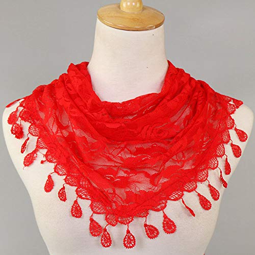 Clearance Sale!❄❄Women Clearance Lace Tassel Rose Floral Hollow Scarf Shawl Lady Wraps Scarves (Red) - Thumbnail 3