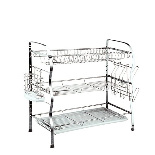 3 Tier Chrome Plated Dish Drainer Crockery Cutlery Plates Glass Rack