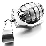 INBLUE Men's Stainless Steel Pendant Necklace Silver Tone Grenade -with 23 inch Chain
