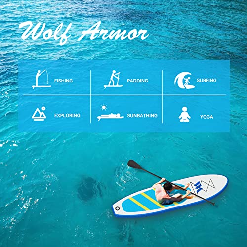 WOLF ARMOR Inflatable Stand Up Paddleboard with SUP Accessories, Waterproof Backpack, Adjustable