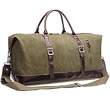 Iblue Genuine Leather Trim Travel Tote Duffel Garment Gym Shoulder Handbag Canvas Overnight Weekender Bag Large#B003(Xl 21'', Army Green)