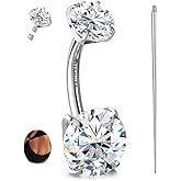 GEMQUEEN Moissanite & G23 TItanium Belly Button Ring 18K Gold Plated Hypoallergenic Internally Threaded Belly Rings 14G Navel Piercing Jewelry For Women Men D Color VVS1 Clarity Brilliant Cut